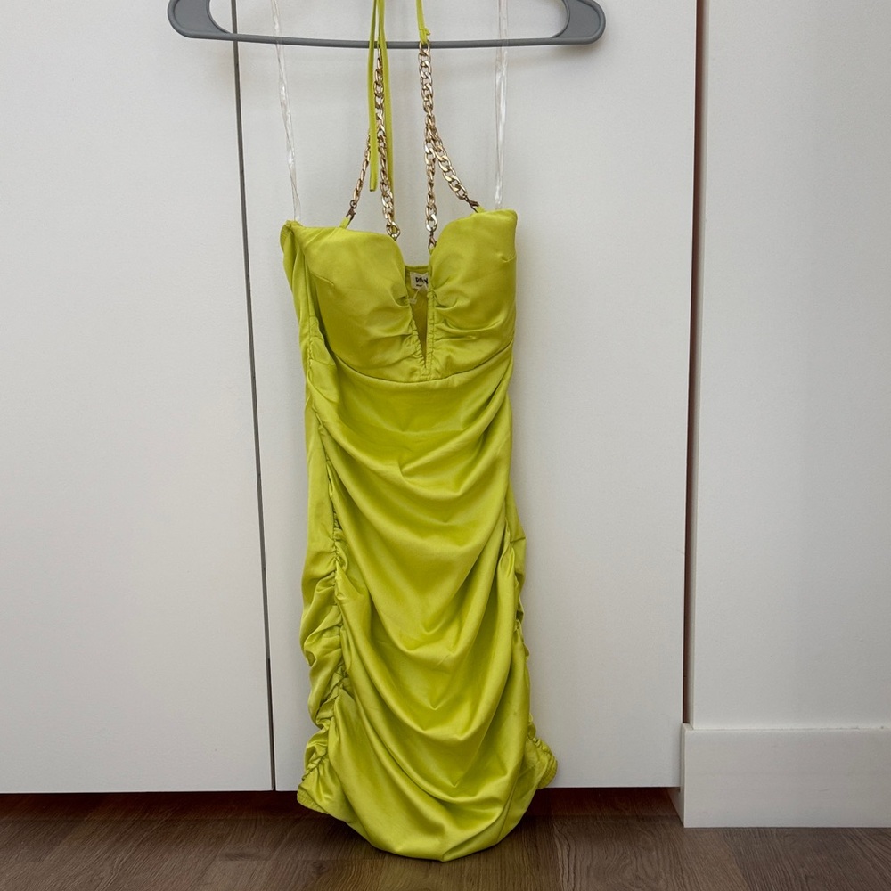 Privy Strapless Lime Dress with Ruched Design
